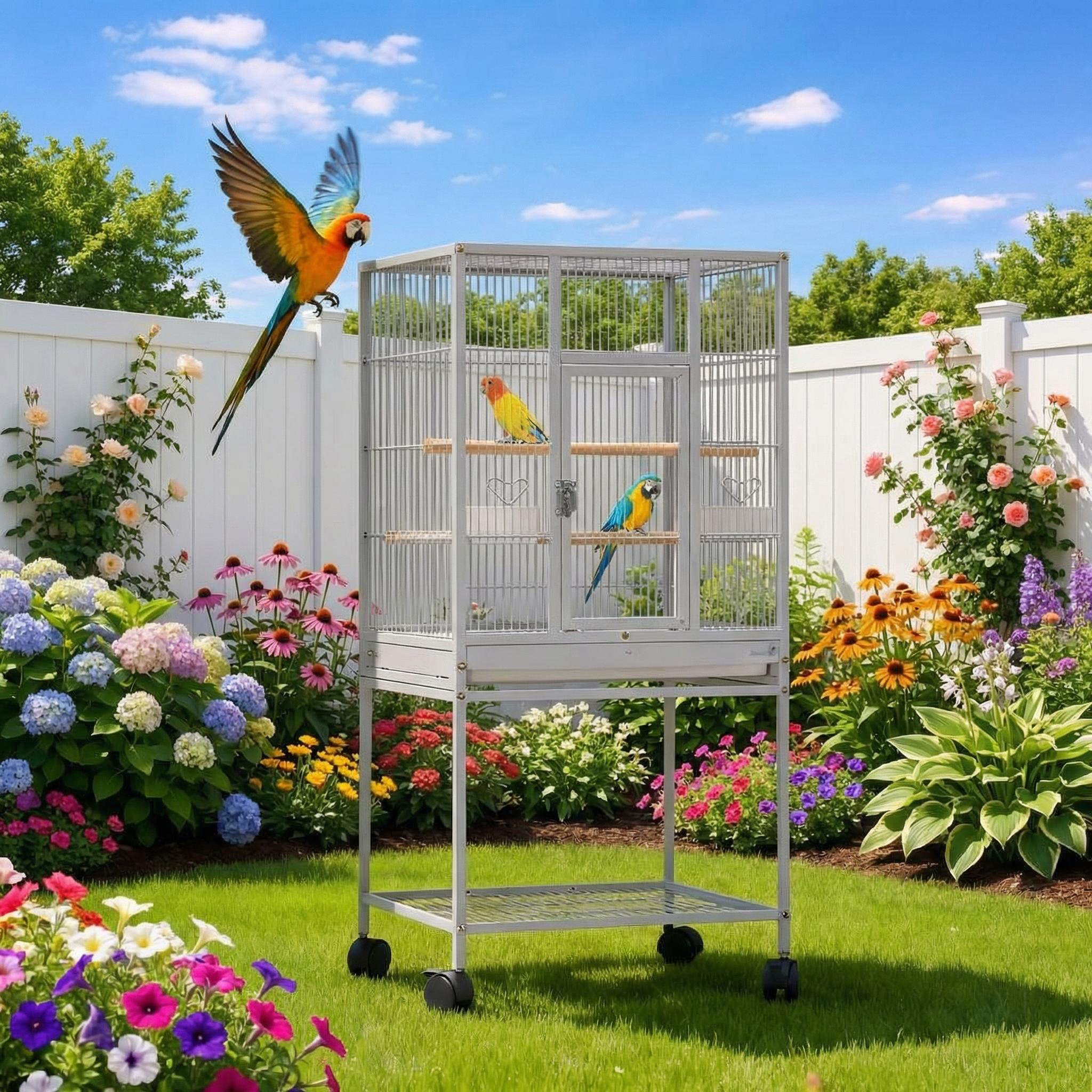 Tucker Murphy Pet™ Spacious Metal Bird Cage with Rolling Stand – 41 ...